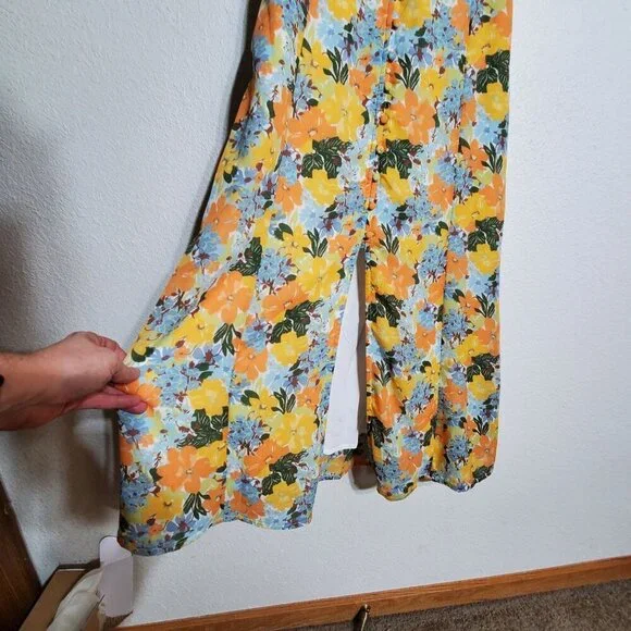 Abercrombie and Fitch Yellow Floral Slim Midi dress Adjustable Straps Size Small - Picture 7 of 11